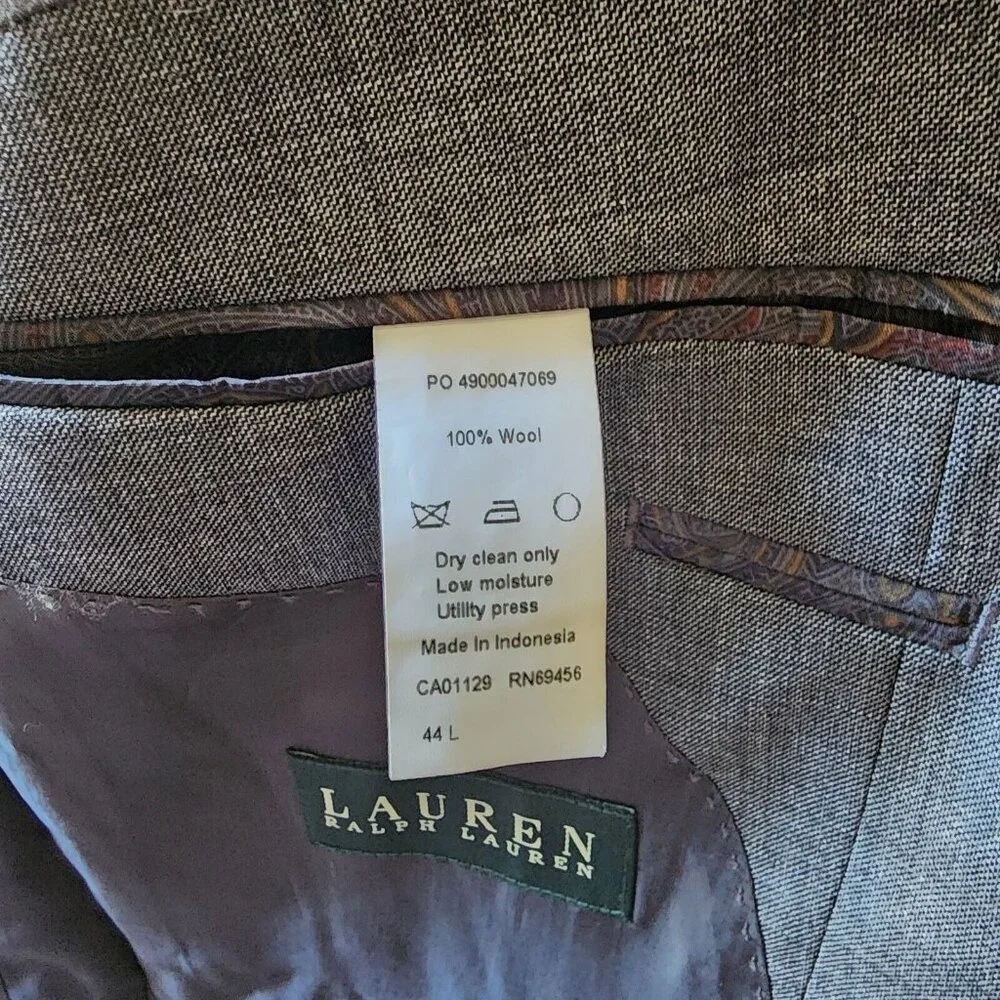 Lauren Ralph Lauren Heather Gray 2 Button Blazer Suit Jacket Size 44 L 100% Wool